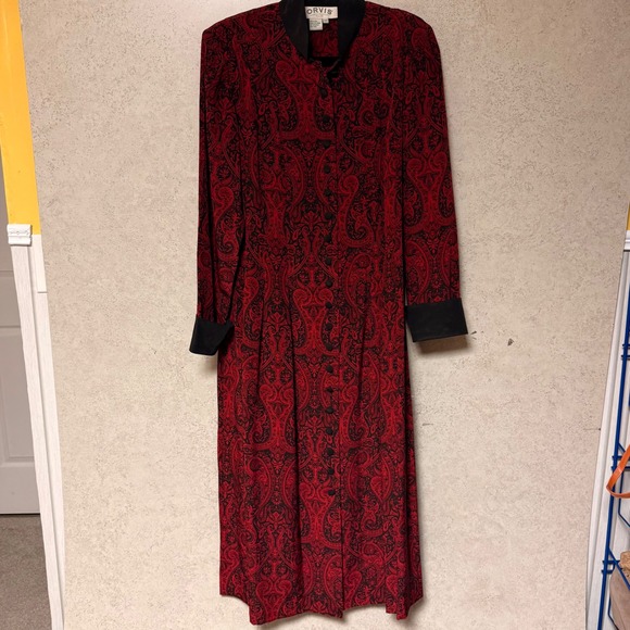 Orvis 12P Womens Black Red Silk Paisley Classic Designer Sophisticated Dress - Picture 1 of 8